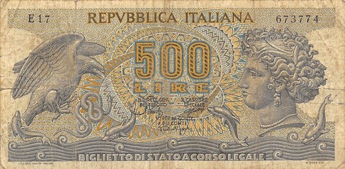 Banconota Italia 500 Lire 20.10.1967 Serie E 17 Circolata N #11 - Foto 1 di 2