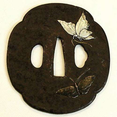 Illustration of a butterfly Butterfly Iron Bank inlay Brim of a Japanese sword - Picture 1 of 3