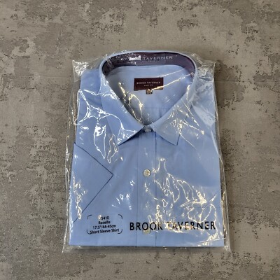 Brook Taverner Kurzarm Hemd Herren 17,5 Regular Blau Formal Rosello Point