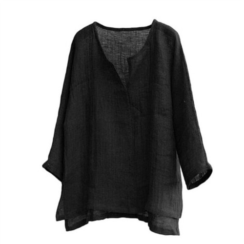 Mens Cotton Linen V Neck T Shirt Long Sleeve Blouse Casual Loose Tops Tee Summer - Picture 3 of 12