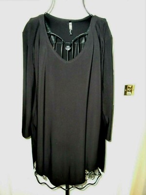 Make in USA~SWEET CLARKY~Black Hi-Low Stretch 3/4 Sleeve Blouse/Top  Size L~CUTE