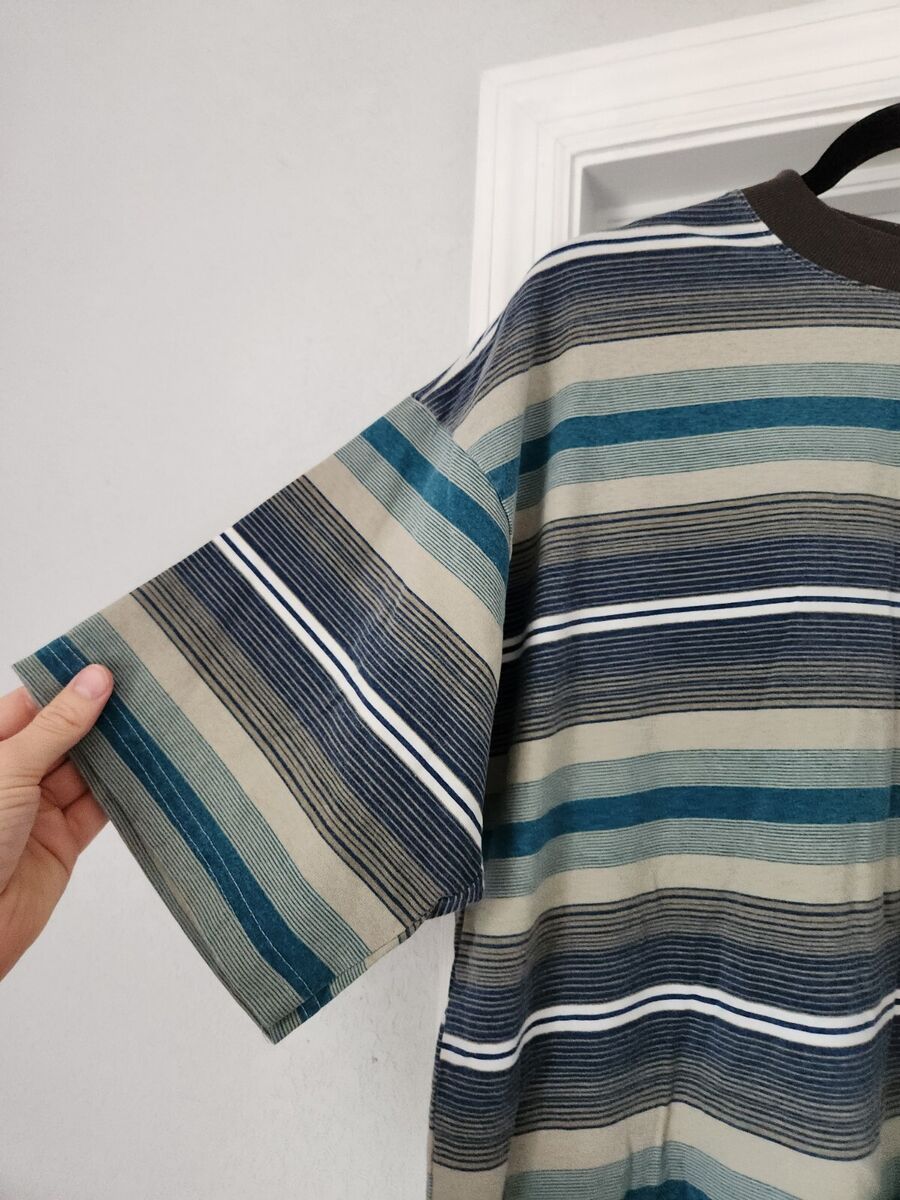 Vintage Skidz Shirt Large Blue Stripe Skater Hip Logo Crew Vintage Skidz Shirt Large Blue Stripe Skater Hip Logo Crew