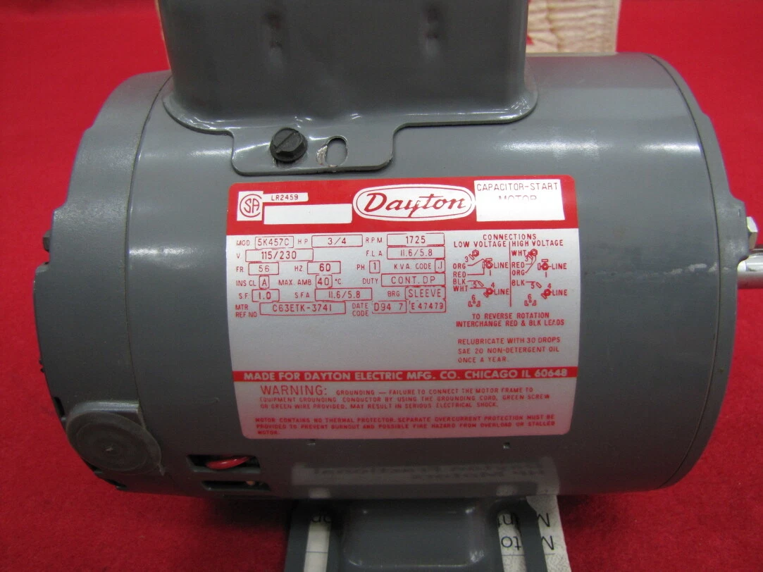 DAYTON COMMECIAL DUTY MOTOR. 5K457C HP34. V115230AC. Hz60. PH1. RPM 1725.  | eBay