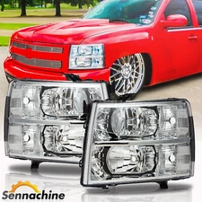 Chrome Headlights For 2007-2014 Chevy Silverado 1500 2500HD 3500HD LH+RH Sets