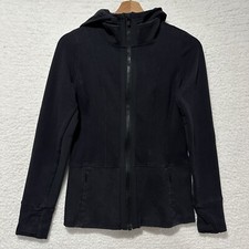 ATHLETA Women's Black Poly Cotton Zip Front Fitted Workout Hoodie Jacket Size XS