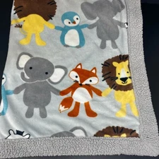 Lambs & Ivy Gray Baby Blanket Fox Elephant Lion Penguin Zebra Raccoon Sherpa