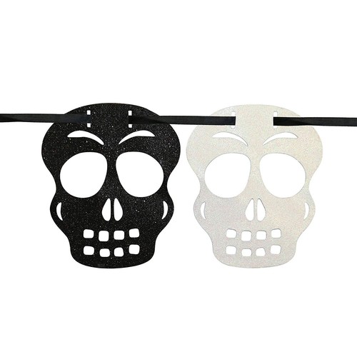 2.7m Black and White Glittered Skull Garland Goth Hanging Decor Gothic Wedding - Picture 3 of 3