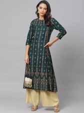 YASH GALLERY Women's Rayon Floral Print Green Anarkali Kurta for women