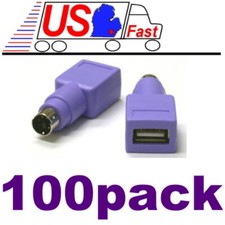 Lot100x/pk USB A Female Jack PS2 6pin Mini DIN Male Plug Keyboard Adapter PURPLE