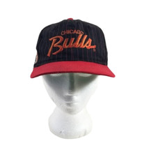 Vtg Sports Specialties Chicago Bulls Pinstripe Script Wool Black Snapack Hat Cap