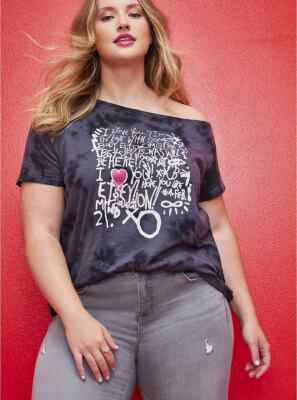 Torrid Betsey Johnson Off Shoulder Tee Be Here Tie-Dye Grey Size 0 12 Large NWT