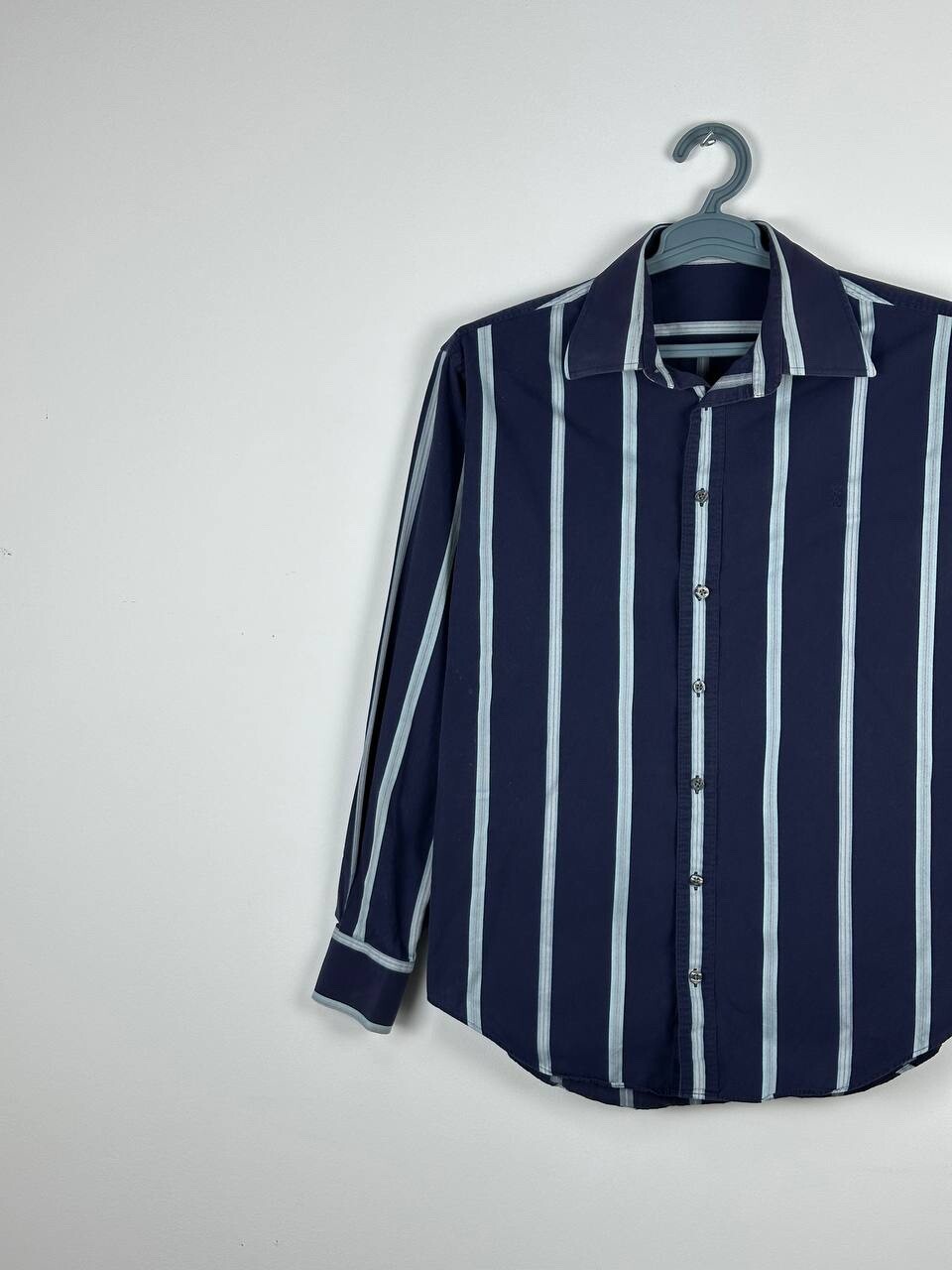 SAINT LAURENT Camicia cotone YSL blu a righe manica lunga con bottoni taglia L