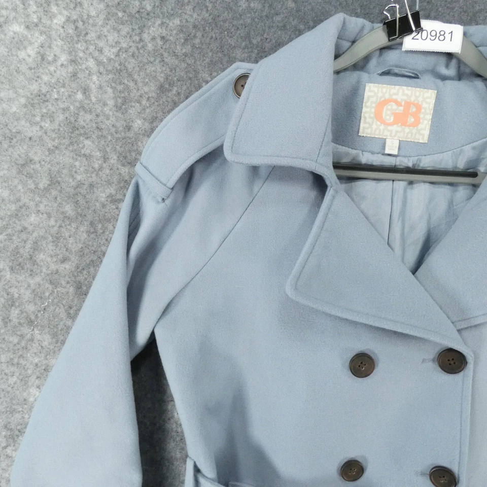 Trench coat feminino Gianni Bini pequeno azul peito duplo forrado cinto casaco feminino - Imagem 3 de 4