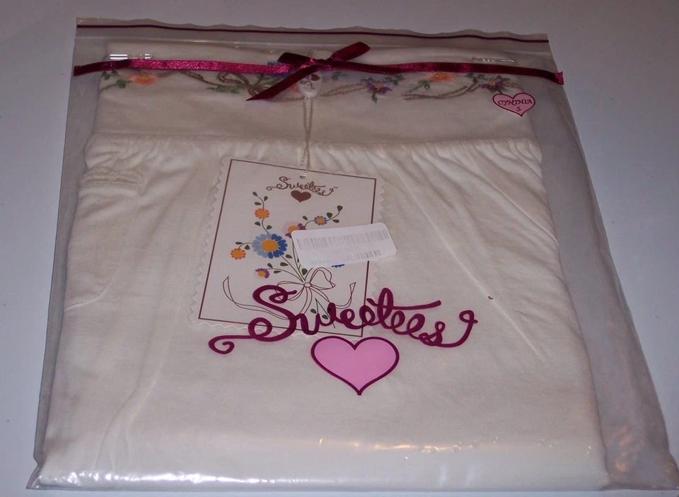 Sweetees Super Soft Cotton Blend White skirt Floral Embroidery Knit Trim - Small - Image 3 of 4