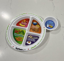 MyPlate Kids Divided Plate 5-Compartment w/ Attached Dairy Cup, 8.5" White
