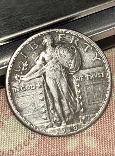 1918 d ty 2 ChainMail Lib Standing Quarter Full Date collectible XF heirloom