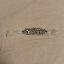 Ivory Lace Bridal Belt Sash, Silver Rhinestone Applique Embellishments