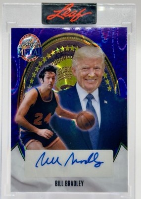 2026 Leaf President s  Day Senator Bill Bradley 1/1 Auto DONALD TRUMP Purple NYN