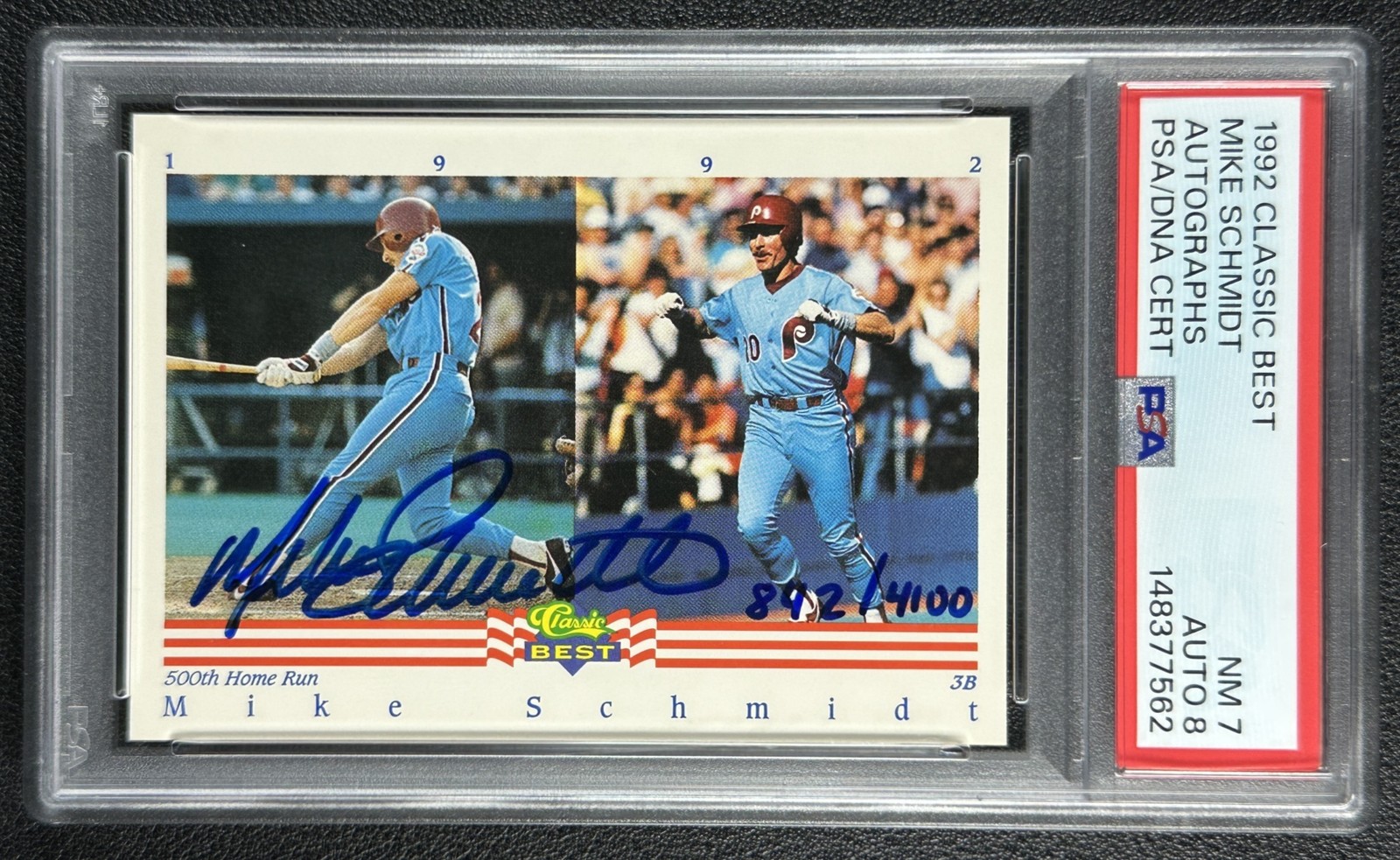 MIKE SCHMIDT PSA 7 1992 CLASSIC BEST DNA 8 AUTOGRAPH AUTO /4100
