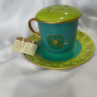 Cha Cult Ceramic Cup And Saucer Tea Set With Lid Features Bright Colors