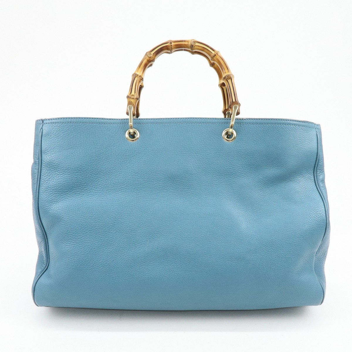 GUCCI Bamboo Shopper Large Leather Tote Bag 2Way Bag Blue 323658