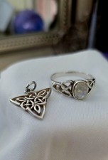 Vintage Avant 925 Sterling Silver Celtic Moonstone Ring Size Y 12 & Pendant Set