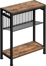 Small Side Table for Small Space, 3-Tier Narrow End Table with Magazine Holde...