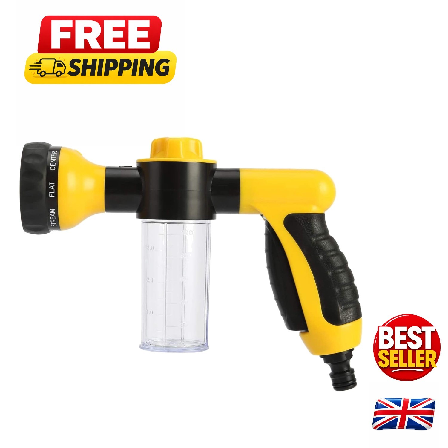 Durable Garden Hose Spray Gun - 8 Patterns, Adjustable Pressure & Foam Dispenser