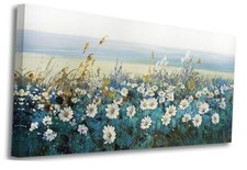 Flowers Wall Art Canvas White Daisy Floral Painting 58L" x 29W" White daisy