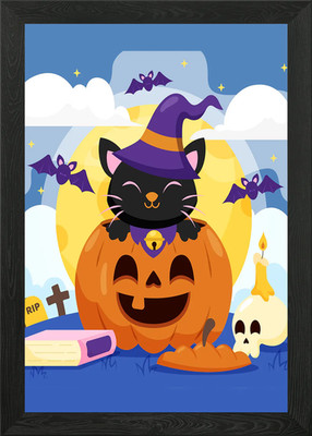 Halloween Katze gerahmtes Wandbild Poster Leinwanddruck Bild