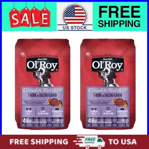 (2pack) Ol' Roy Complete Nutrition T-Bone & Bacon Flavor Dry Dog Food, 46 lbs