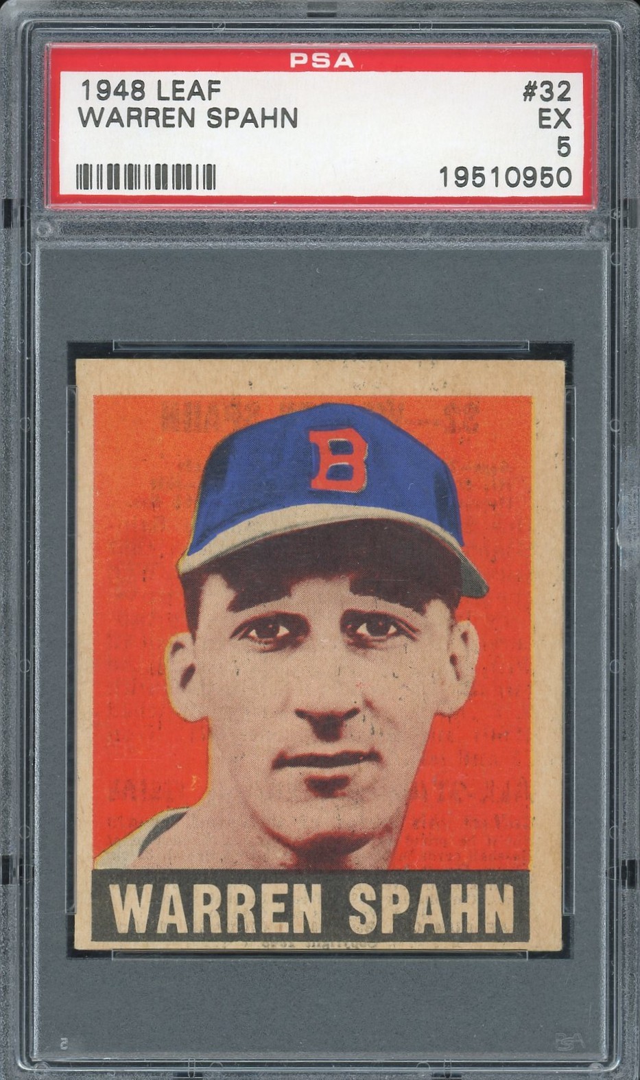 PSA 5 WARREN SPAHN 1948 Leaf Boston Braves RC Rookie EX