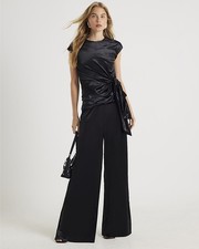 River Island Womens Joggers Trousers Black Velvet Wide Leg Pants Bottoms