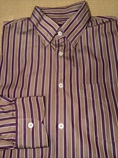 Canali Purple/Brown Striped Poplin Hidden Button Collar Modern Fit Sport Shirt
