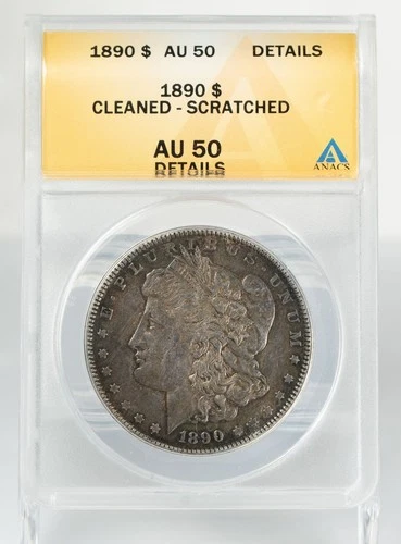 Certified 1890 Morgan Silver Dollar ANACS AU50 details $1
