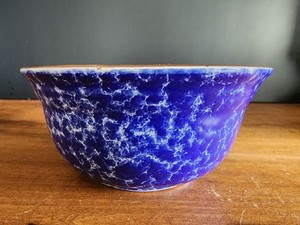915.  Baum Brothers Spongeware Bowl, Cobalt Blue, "Style Eyes"