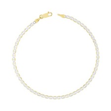 10K Yellow Gold Solid 2.5mm Pave Diamond Cut Mariner Anchor Chain Bracelet 7"