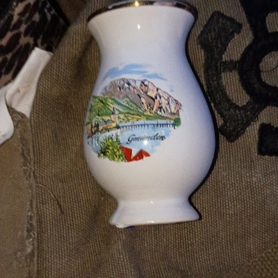 Porcelain Miniature Vase Hand Painted Scenic Landscape Souvenir Gold Trim