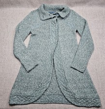 PrAna Sweater Womens Medium Green Long Knit Turtleneck Button Cardigan Coatigan