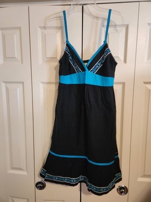 ROXY summer dress size M, juniors, black , turquoise, spaghetti straps, cotton