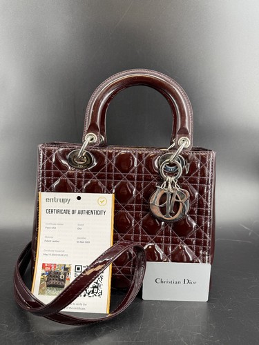 Authentic Christian Dior Lady Dior Red Patent Leather Quilted Cannage Bag Strap