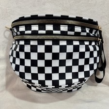 New Black/White Checkered Crossbody Bum Bag w/long strap size inclusive