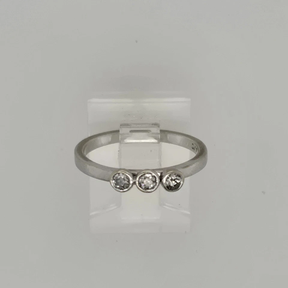 14k White Gold Ladies Stackable 3 Old Miner-cut Diamond Ring - Image 3 of 4