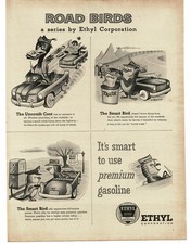 1956 Ethyl Corp Gas Co. Ad road birds Uncouth Coot comic art Eric Gurney