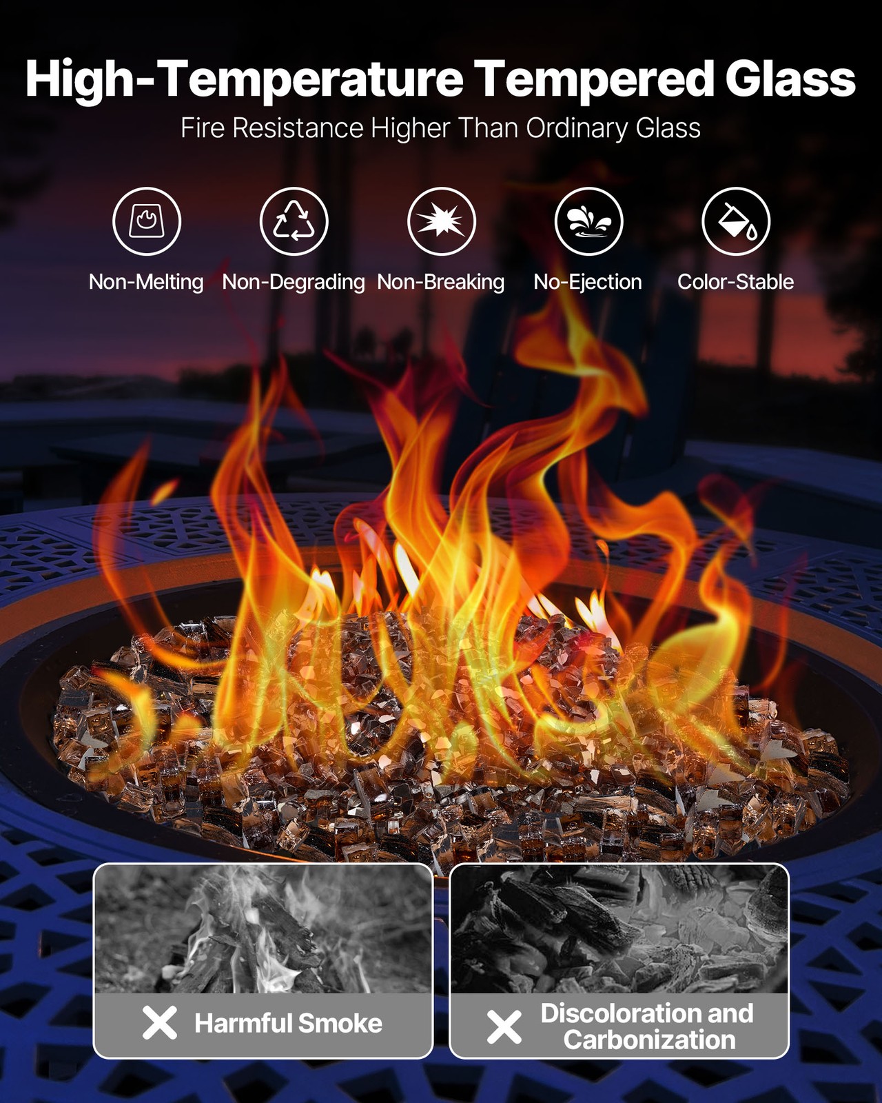 VEVOR 20 LBS Fire Glass 1/2-Inch Fireplace Glass Rocks for Fire Pit Table Copper