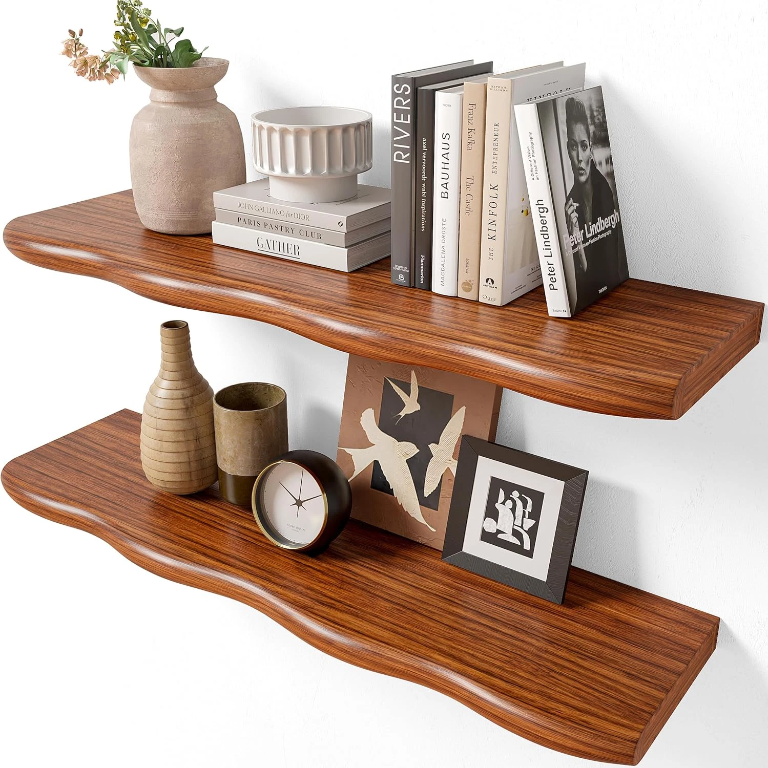 Rustic 24" Walnut Floating Shelves - Set of 2 for Stylish Home Decor