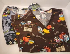 Lot of 2 XL Scrubs Tops Women’s Disney Halloween & ScrubStars Thanksgiving