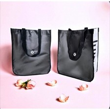 Lululemon Reusable Tote Bags Black White Logo Shopping Gym Everyday Carry