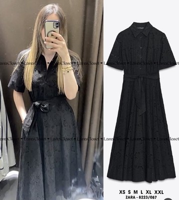 ZARA NWT WOMAN SS25 ZW COLLECTION EMBROIDERED SHIRT DRESS BLACK