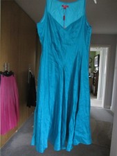 Monsoon Linen/Silk Teal Fit & Flare Midi Fully Lined Dress Size 16 NWT RRP £65